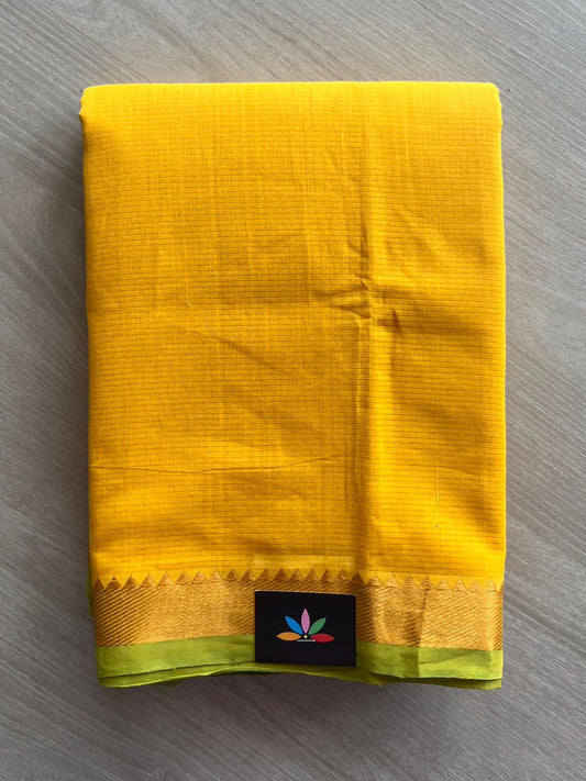 Golden Yellow Zari Border Handloom Mangalagiri Cotton Saree - 32171
