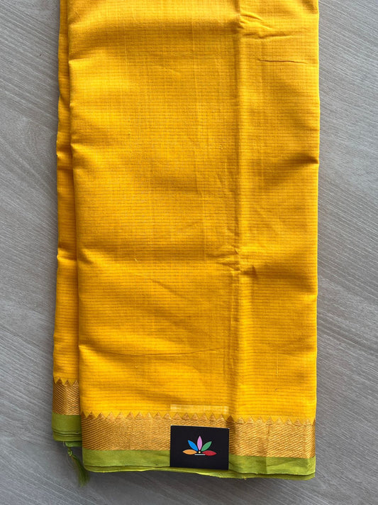Golden Yellow Zari Border Handloom Mangalagiri Cotton Saree - 32171