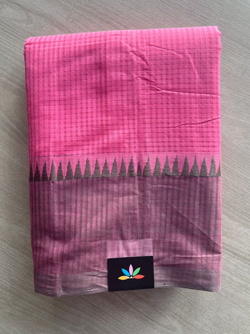 France Pink Temple Border Handloom Mangalagiri Cotton Saree - 32173