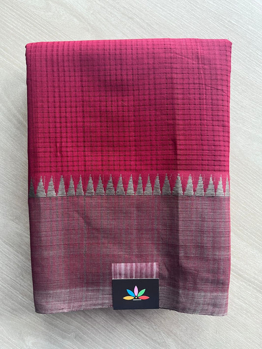 Reddish Maroon Temple Border Handloom Mangalagiri Cotton Saree - 32175