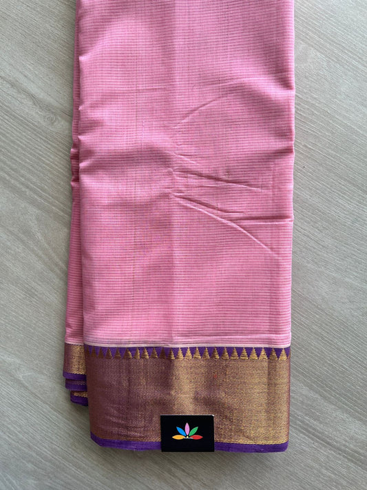 Cotton Candy Pink Traditional Zari Border Handloom Mangalagiri Cotton Saree - 32190