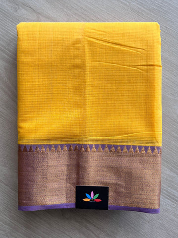 Mustard Yellow Traditional Zari Border Handloom Mangalagiri Cotton Saree - 32192