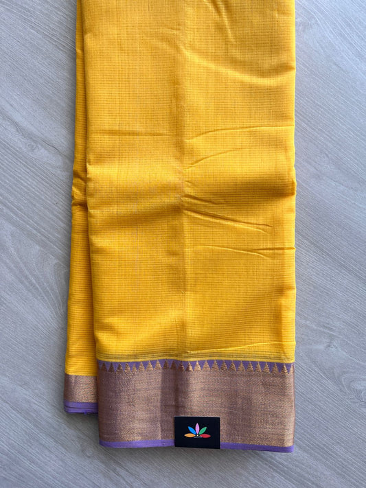 Mustard Yellow Traditional Zari Border Handloom Mangalagiri Cotton Saree - 32192