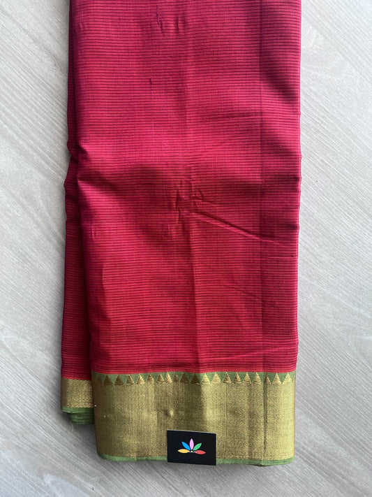 Cardinal Red Traditional Zari Border Handloom Mangalagiri Cotton Saree - 32193