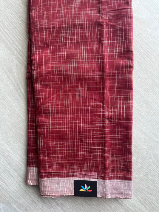 Maroon Simple Handloom Mangalagiri Cotton Saree - 32195