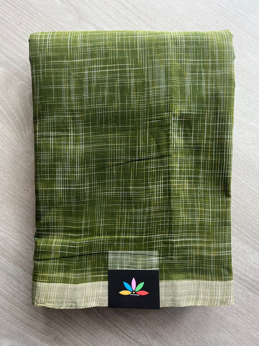 Olive Green Simple Handloom Mangalagiri Cotton Saree - 32196