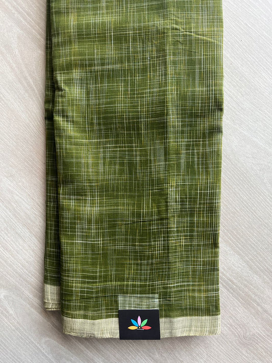 Olive Green Simple Handloom Mangalagiri Cotton Saree - 32196