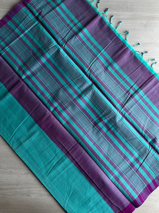 Handwoven Mangalagiri Cotton Missing Checks Saree with Contrast Cotton Blouse-8189