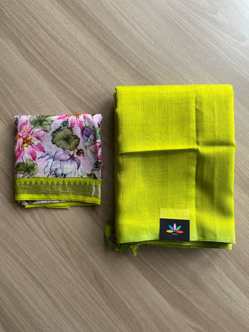 Handloom Mangalagiri Silk Cotton Saree with Digital Printed Blouse Fabric -21945