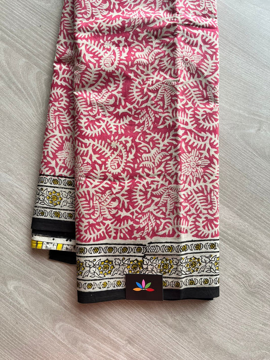 Hand Block Printed Fine Mul Cotton Saree -12367-12368