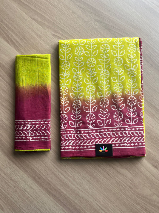 Hand Block Printed Fine Mul Cotton Saree -14239