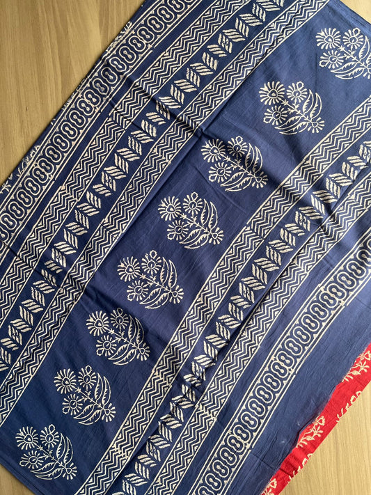 Hand Block Printed Fine Mul Cotton Saree -14244