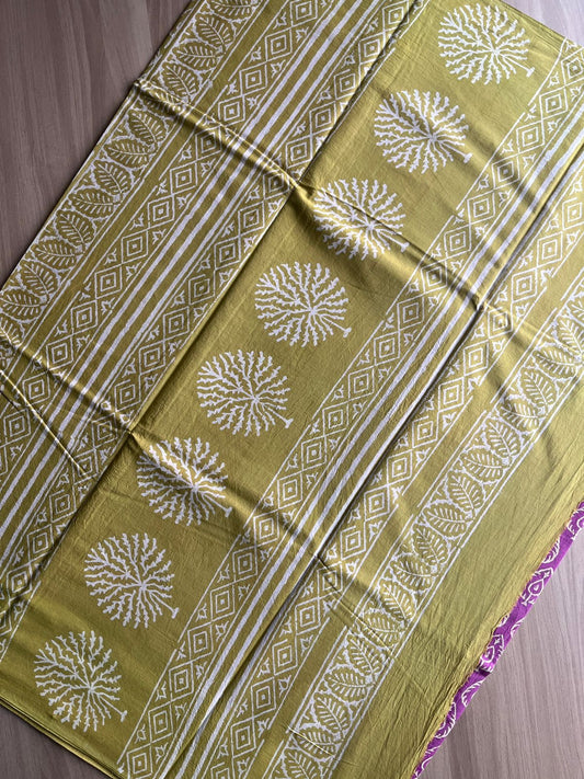 Hand Block Printed Fine Mul Cotton Saree -14245