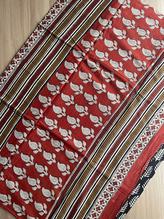 Hand Block Printed Fine Mul Cotton Saree -14250