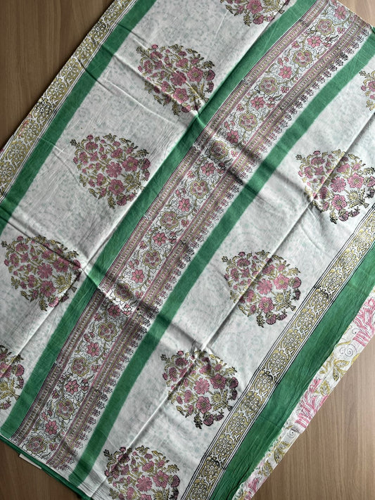 Hand Block Printed Fine Mul Cotton Saree -14251