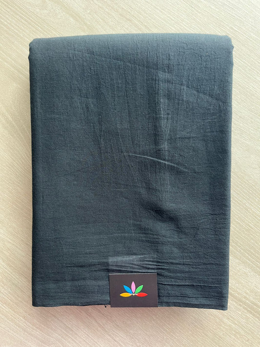 Black Plain Mul Saree and  Handblock Blouse Fabric – Casual/Work Wear-24304-24308