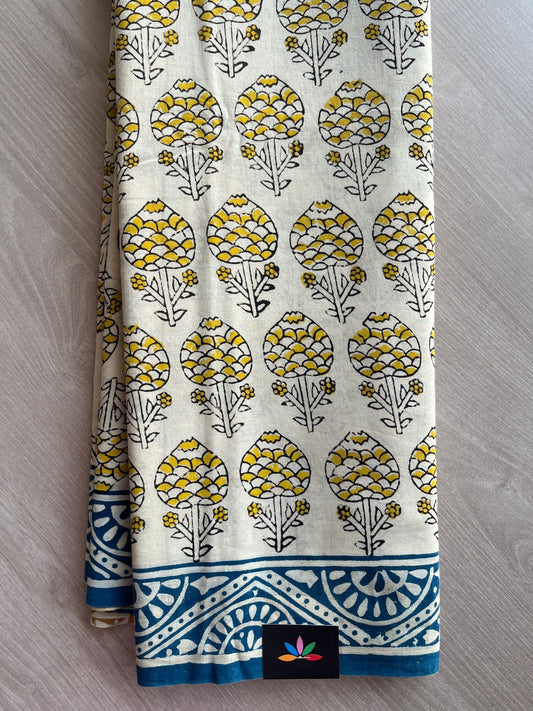 Handblock Printed Mul Cotton Saree -29869-29871
