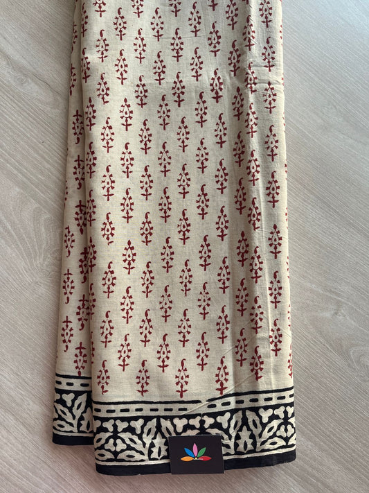 Handblock Printed Mul Cotton Saree -29872-29874