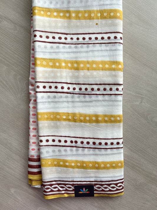 Handblock Printed Mul Cotton Saree- 23565-23566