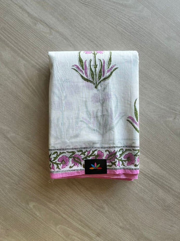 Hand Block Printed Fine Mul Cotton Saree -11558-11559