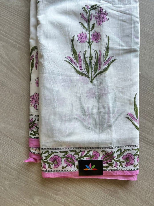 Hand Block Printed Fine Mul Cotton Saree -11558-11559