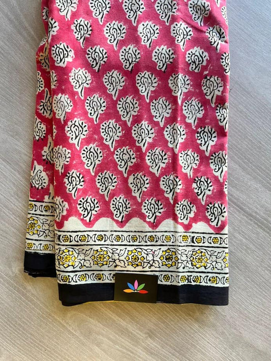 Hand Block Printed Fine Mul Cotton Saree -11567-11568