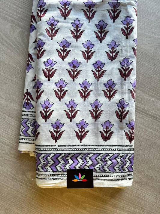 Hand Block Printed Fine Mul Cotton Saree -11583-11584