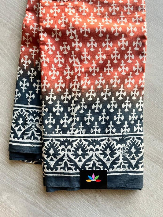 Hand Block Printed Fine Mul Cotton Saree -11614-11615