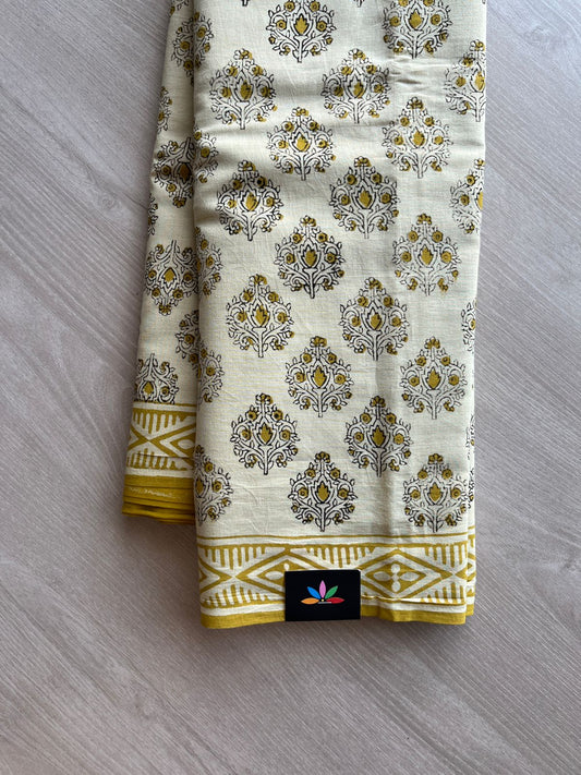 Partly pallu Handblock Printed Mul Cotton Saree- 23884-23885