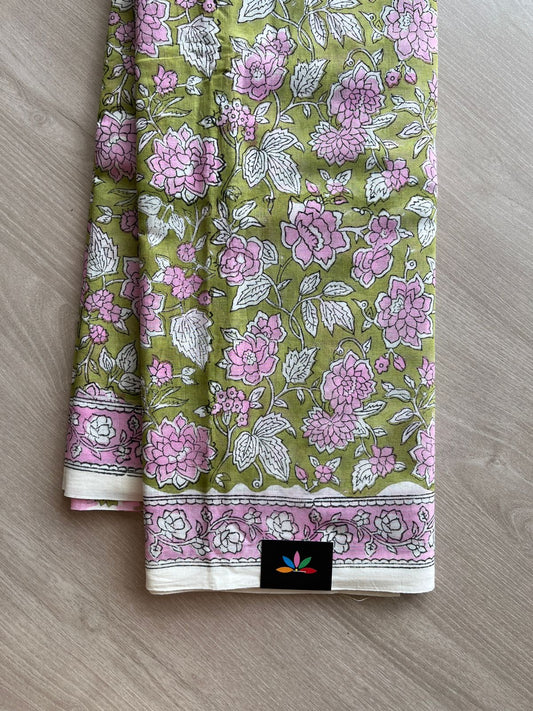 Handblock Printed Mul Cotton Saree- 23890-23891