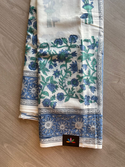 Handblock Printed Mul Cotton Saree-23920