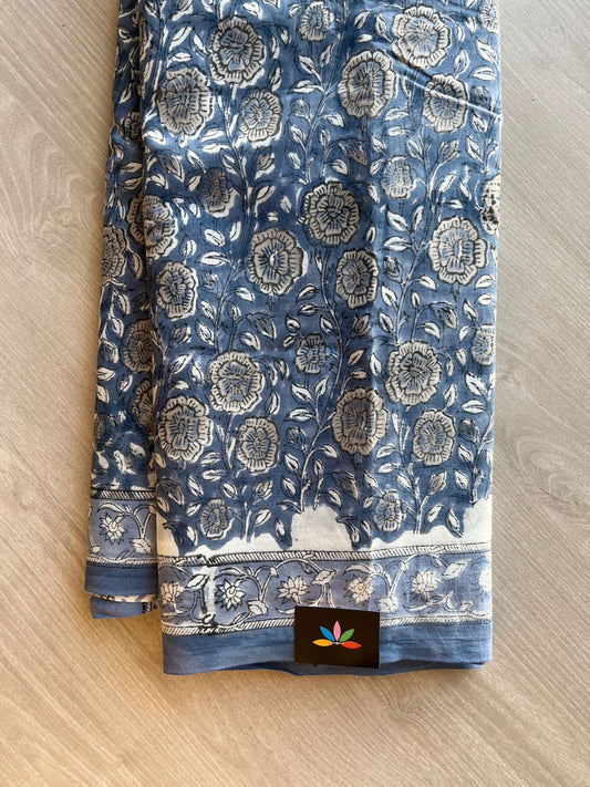 Handblock Printed Mul Cotton Saree-23930-23931
