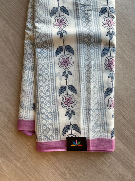 Handblock Printed Mul Cotton Saree-23932-23933