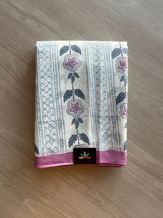 Handblock Printed Mul Cotton Saree-23932-23933