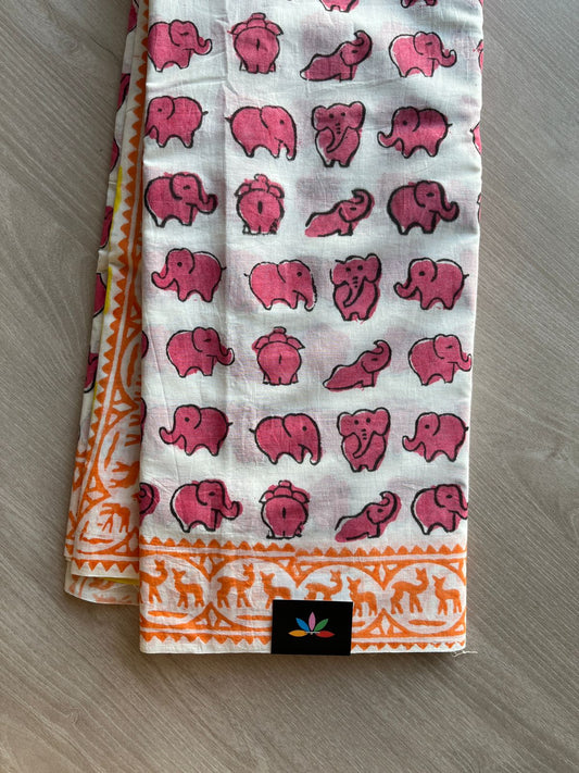 Handblock Printed Mul Cotton Saree-23953-23955