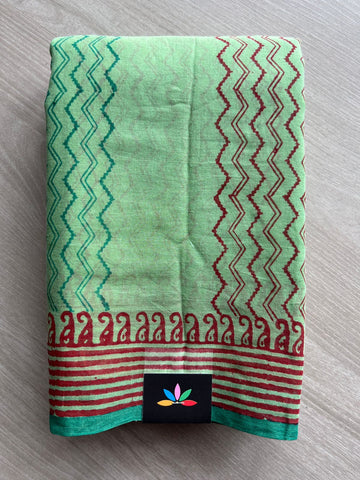 Pastel Green Printed Mul Cotton Saree (Without blouse)-31031