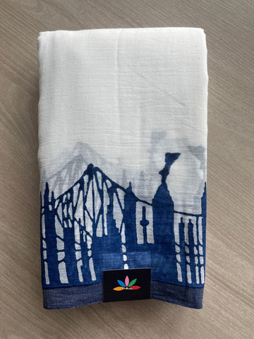 White Printed Mul Cotton Saree (Without blouse) - 31651