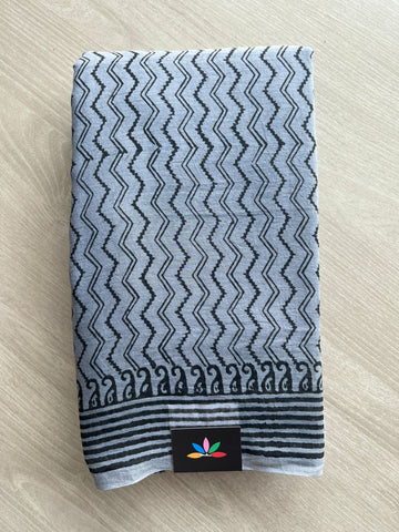 Slate Gray Printed Mul Cotton Saree (Without blouse) - 31659