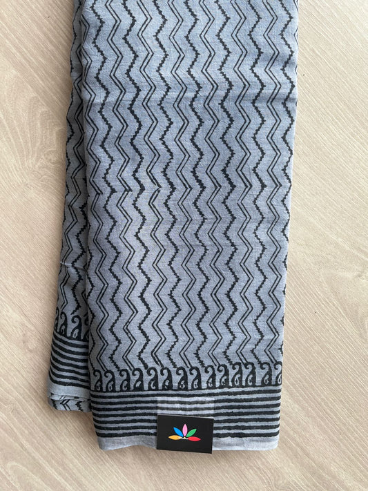 Slate Gray Printed Mul Cotton Saree (Without blouse) - 31659