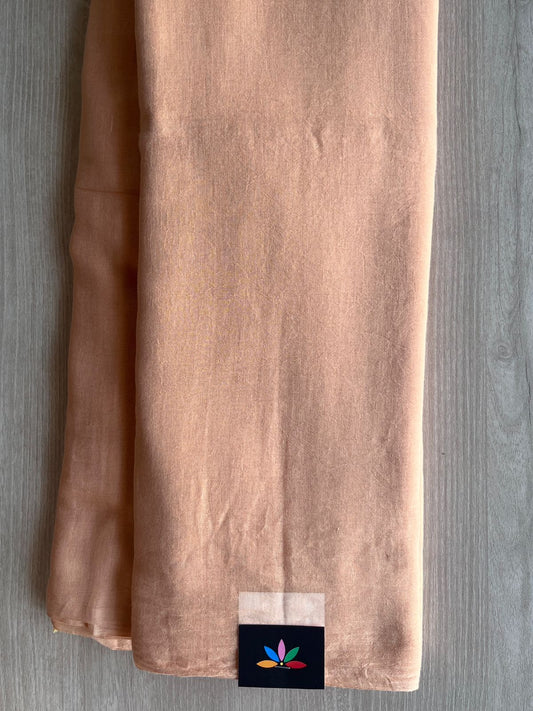 Peach Beige Plain Feather Light Mul Cotton Saree (Without blouse) - 31674