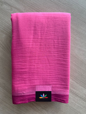 French Pink Plain Feather Light Mul Cotton Saree (Without blouse) - 31675