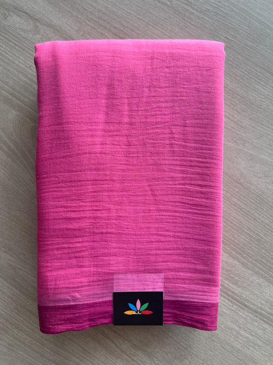 French Pink Plain Feather Light Mul Cotton Saree (Without blouse) - 31675