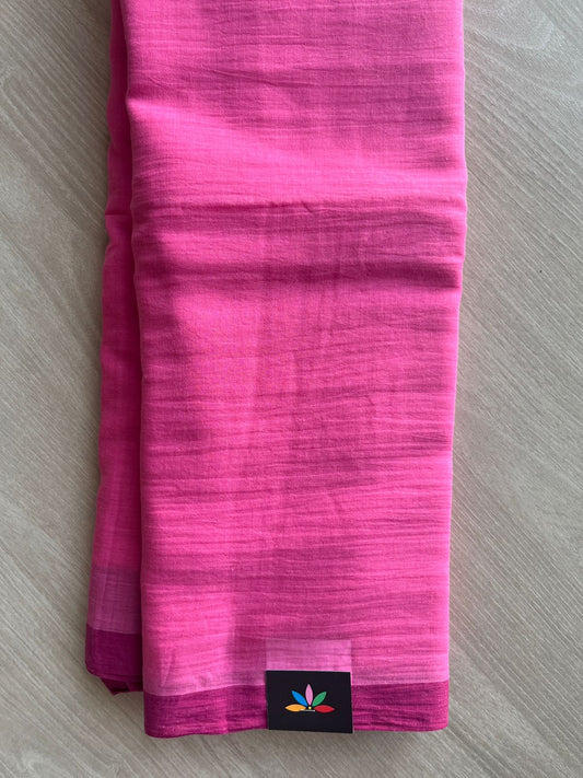 French Pink Plain Feather Light Mul Cotton Saree (Without blouse) - 31675