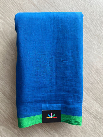 Royal Blue Plain Feather Light Mul Cotton Saree (Without blouse) - 31677