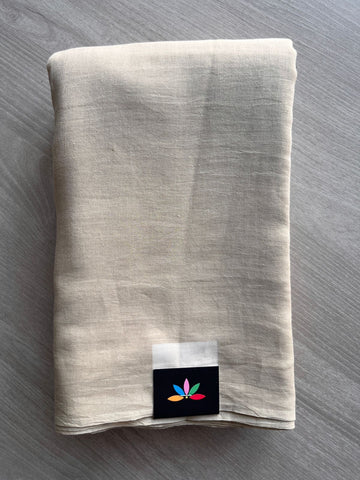 Light Beige Plain Feather Light Mul Cotton Saree (Without blouse) - 31680