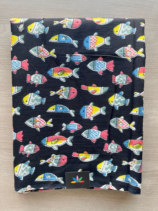 Black Quirky Printed Mul Cotton Saree -29258_29259