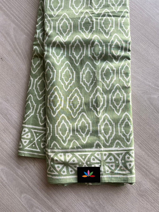 Hand Block Printed Fine Mul Cotton Saree -12416-12417