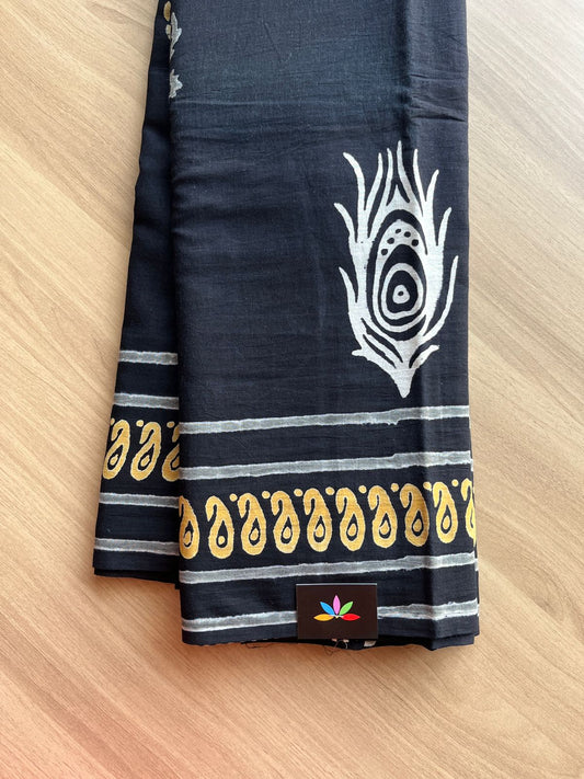 Hand Block Printed Fine Mul Cotton Saree -13873