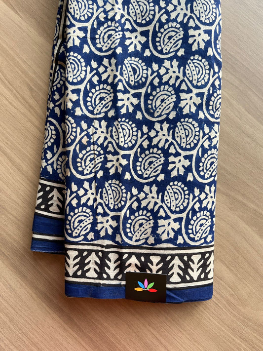 Hand Block Printed Fine Mul Cotton Saree -13874