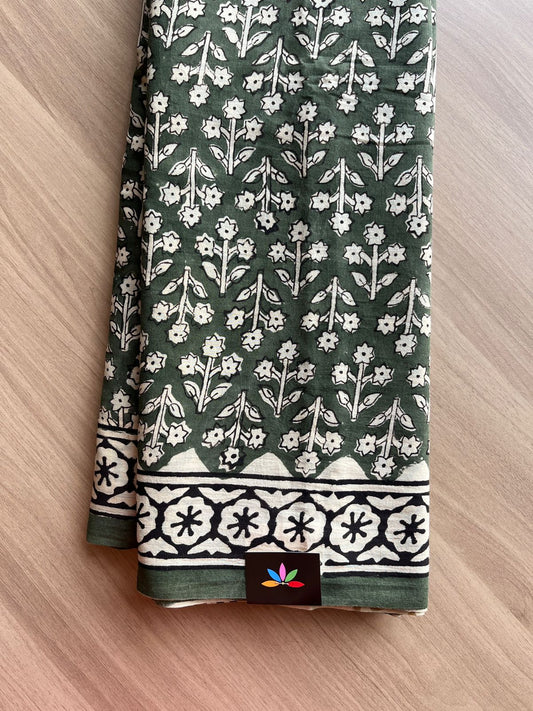 Hand Block Printed Fine Mul Cotton Saree -13875